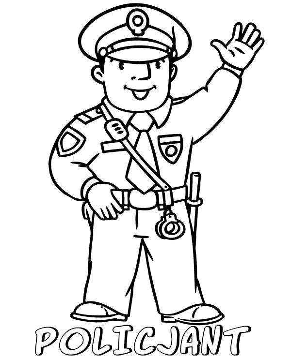 Online coloring book: Coloring book smiling policeman waving to everyone